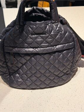 MZ Wallace Black Quilted drawstring small two way tote bag